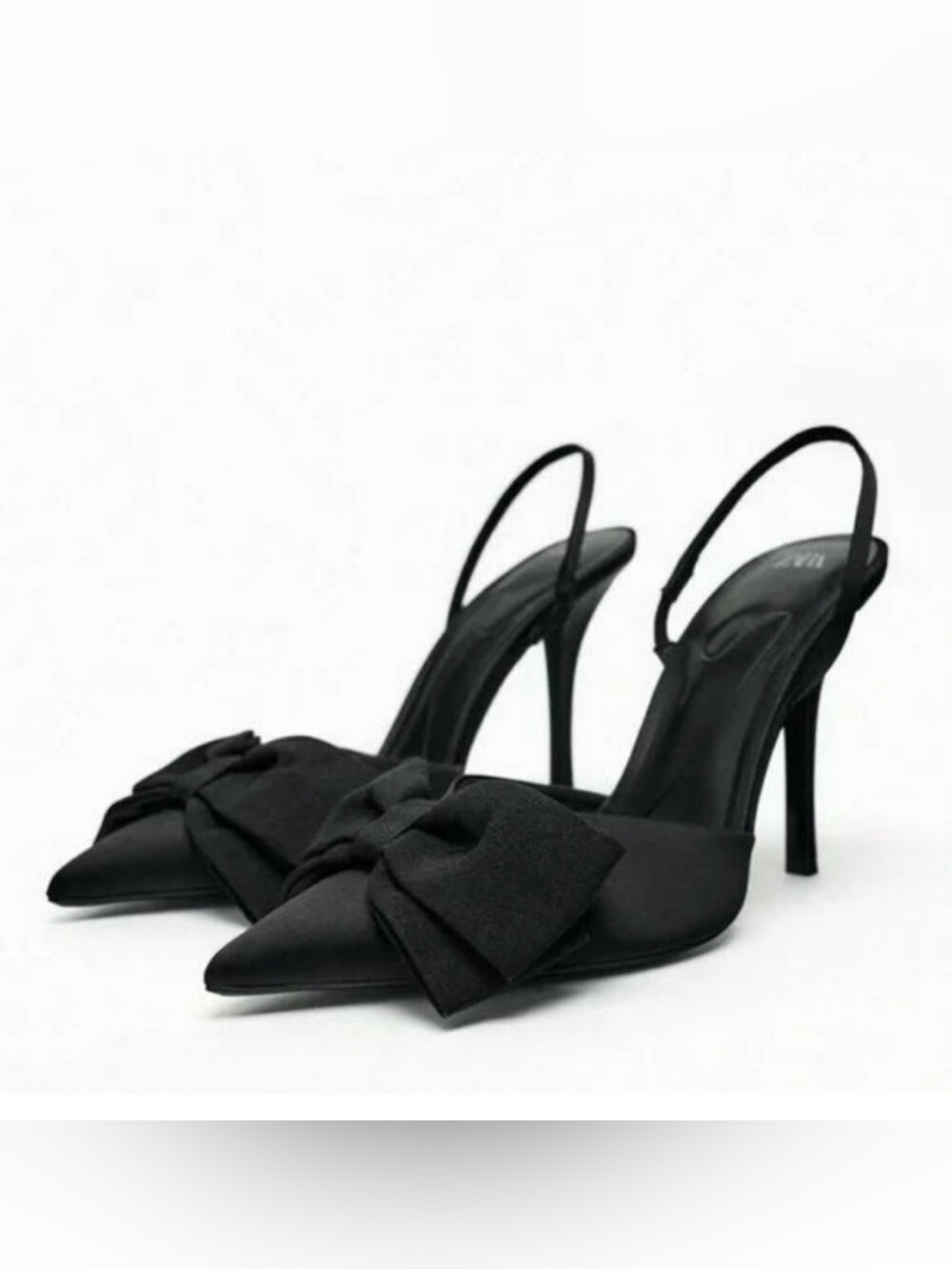 Zara Women's Black Pointed-Toe Slingback Heels with Bow